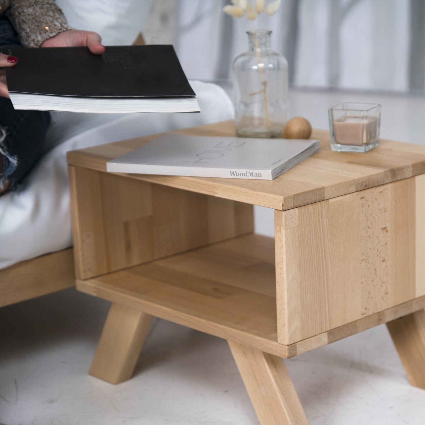 update alt-text with template ALLEGRO Wooden Bedside Nightstand Natural Colour-Kast-Marior HOME-Allegro_bedside_table_1_7817ca24-f4dd-466f-af5e-88e8a284a18d-bedside tables, nachtkast, salontafel-Product type: bedside table Material: beech wood panel (certified FSC) Material of legs: solid beech wood (certified FSC) Product colours: untreated (no oil, no varnish) natural (linseed oil) walnut (linseed oil) Drawer: no Assembly: one person easy assembly Assembly instruction: included Assembly tools: included Ad