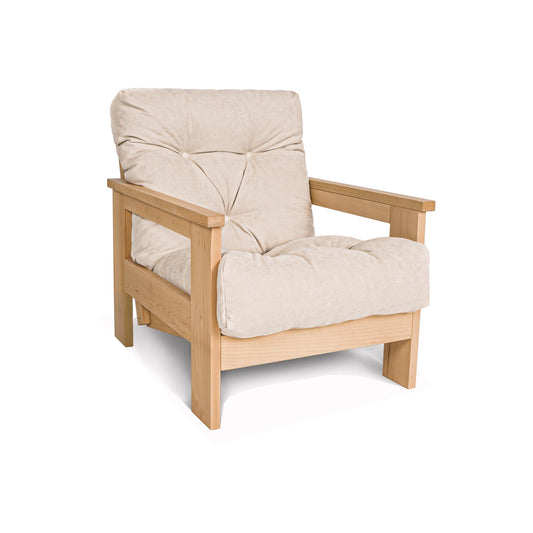 update alt-text with template MEXICO Armchair, Beech Wood, Natural Colour-Stoel-Marior HOME-Untreated-Cream-Mexico_chair_cremy_bd2968c2-24ce-4e53-a38d-8e02d42c0913-armchairs, stoel-Product type: armchair with reclining back Frame material: solid beech wood (certified FSC) Frame colours: untreated (no oil, no varnish) natural (linseed oil) Mattress: polyester fabric, hollow fibre filling Fabric colours: 10 colours available Assembly: one person easy assembly Assembly instruction: included Assembly tools: inc