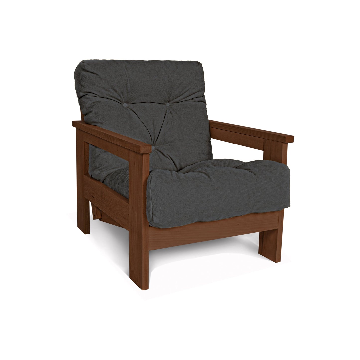 update alt-text with template MEXICO Armchair, Beech Wood, Walnut Colour-Stoel-Marior HOME-Grey-Mexico_chair_walnut_ashy_0b6b591c-0fc8-4839-9ee9-bee40409f511-armchairs, stoel-Product type: armchair with reclining back Frame material: solid beech wood (certified FSC) Frame colour: walnut (linseed oil) Mattress: polyester fabric, hollow fibre filling Fabric colours: 10 colours available Assembly: one person easy assembly Assembly instruction: included Assembly tools: included Additional tools recommended: ham