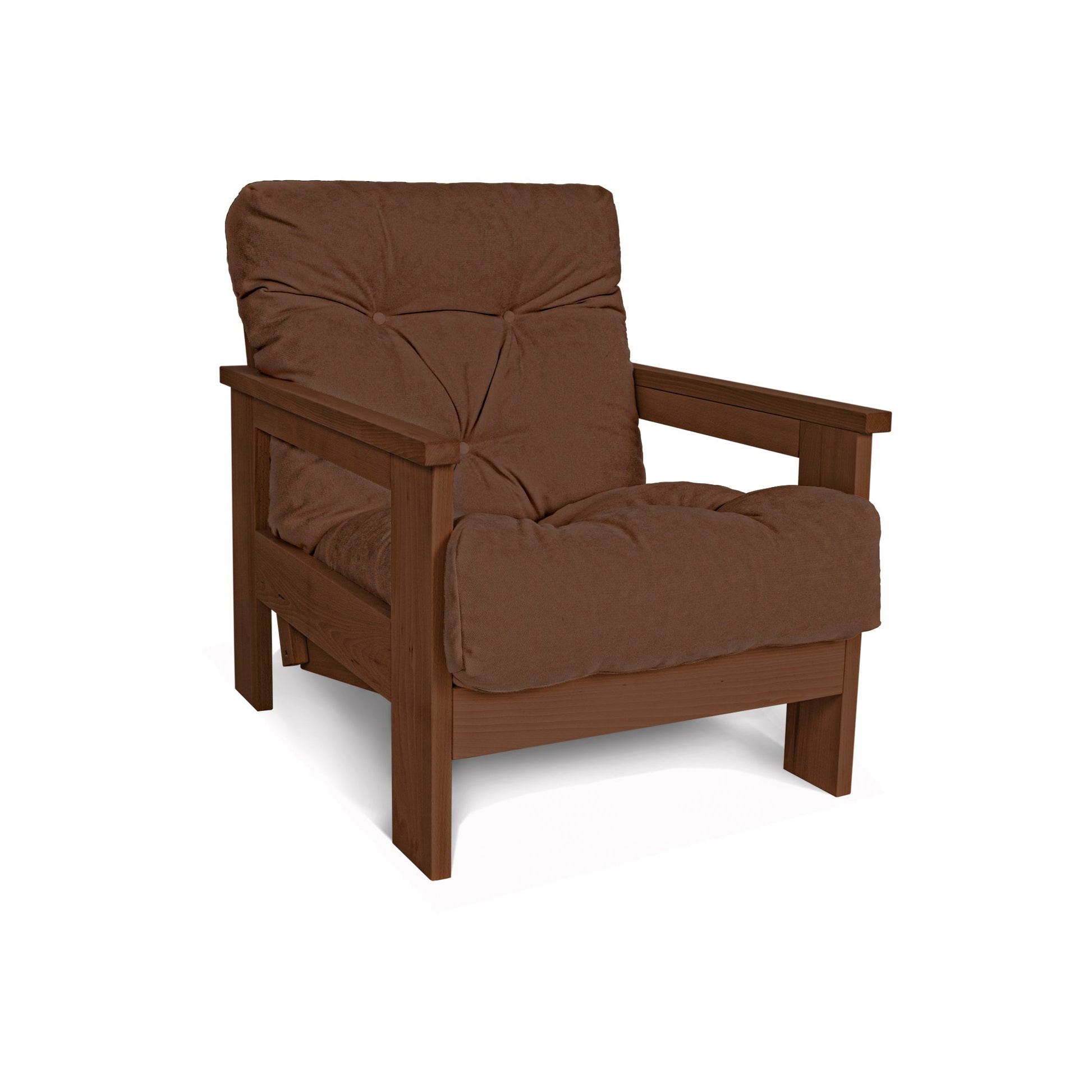 update alt-text with template MEXICO Armchair, Beech Wood, Walnut Colour-Stoel-Marior HOME-Brown-Mexico_chair_walnut_brown_da7875ce-9bb9-499e-9c3c-0336bd8681ef-armchairs, stoel-Product type: armchair with reclining back Frame material: solid beech wood (certified FSC) Frame colour: walnut (linseed oil) Mattress: polyester fabric, hollow fibre filling Fabric colours: 10 colours available Assembly: one person easy assembly Assembly instruction: included Assembly tools: included Additional tools recommended: h