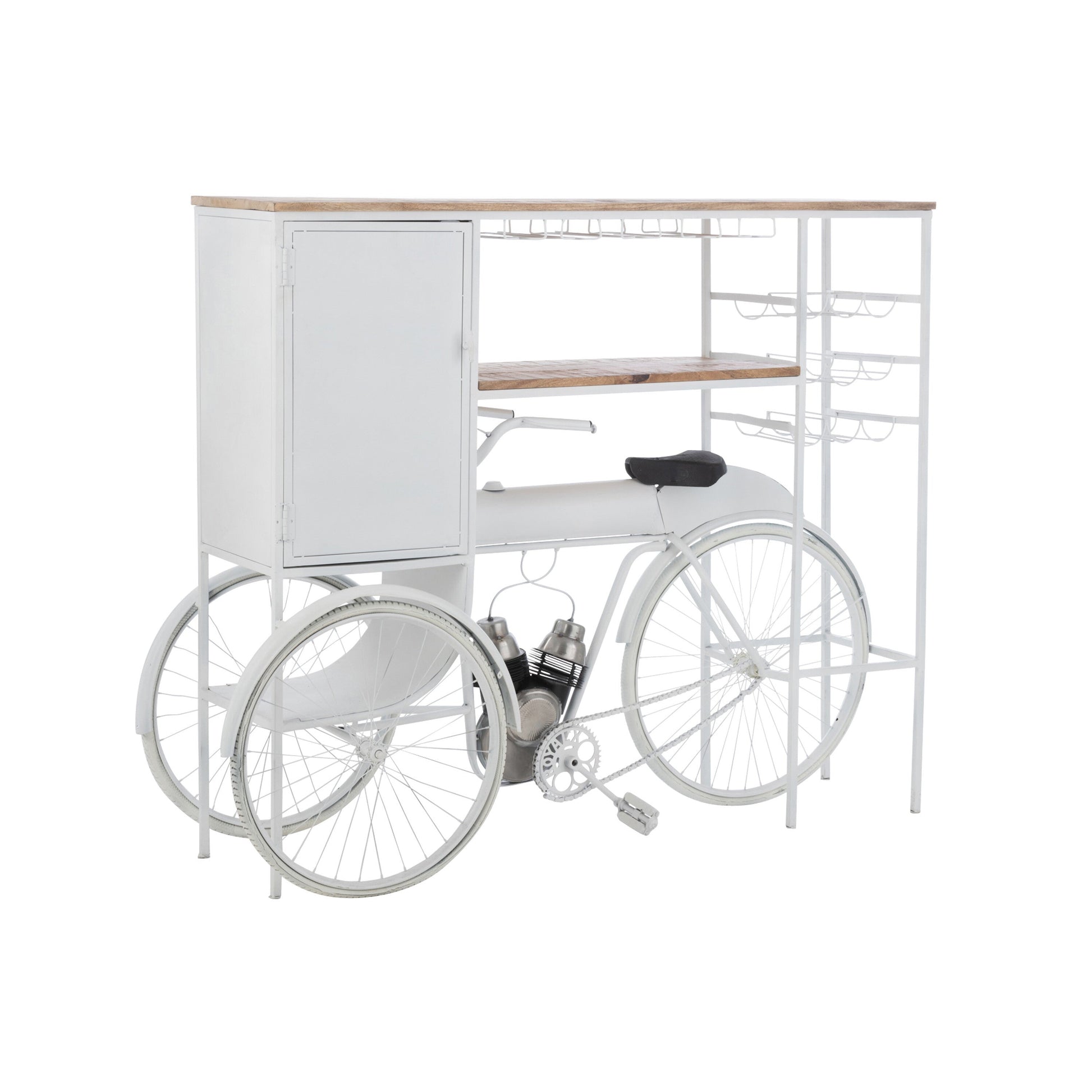 Barfiets Wit Mangohout-Bar-J-Line-Wit-bar-bicycle-met-mango-whi-nat-1-Bar, outdoor, Tuin, wijn-Breedte 64 Hoogte 119 Lengte 173 Gewicht 60,25 kg Verzameling ZOMER 2022 Materiaal samenstelling IJZER (85%),MANGOHOUT(10%),RUBBER(5%)-5400924207373-20737-Cerasus Homestyle