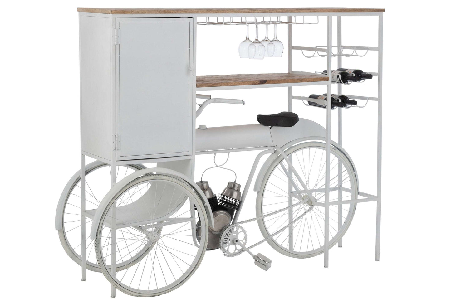 Barfiets Wit Mangohout-Bar-J-Line-Wit-bar-bicycle-met-mango-whi-nat-10-Bar, outdoor, Tuin, wijn-Breedte 64 Hoogte 119 Lengte 173 Gewicht 60,25 kg Verzameling ZOMER 2022 Materiaal samenstelling IJZER (85%),MANGOHOUT(10%),RUBBER(5%)-5400924207373-20737-Cerasus Homestyle