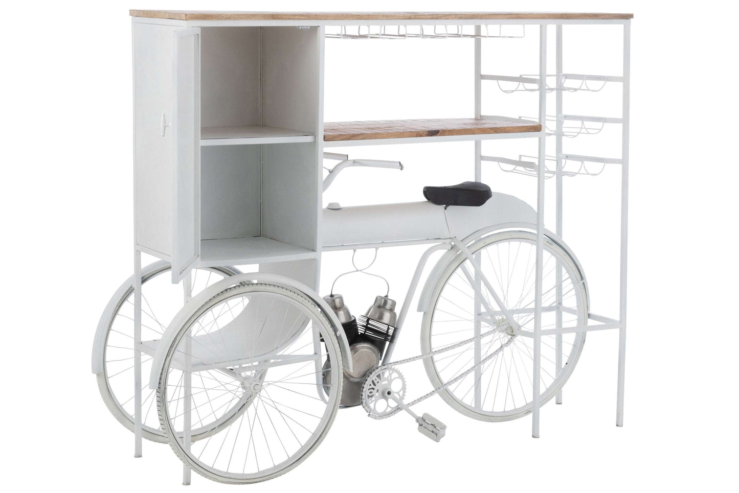 Barfiets Wit Mangohout-Bar-J-Line-Wit-bar-bicycle-met-mango-whi-nat-2-Bar, outdoor, Tuin, wijn-Breedte 64 Hoogte 119 Lengte 173 Gewicht 60,25 kg Verzameling ZOMER 2022 Materiaal samenstelling IJZER (85%),MANGOHOUT(10%),RUBBER(5%)-5400924207373-20737-Cerasus Homestyle