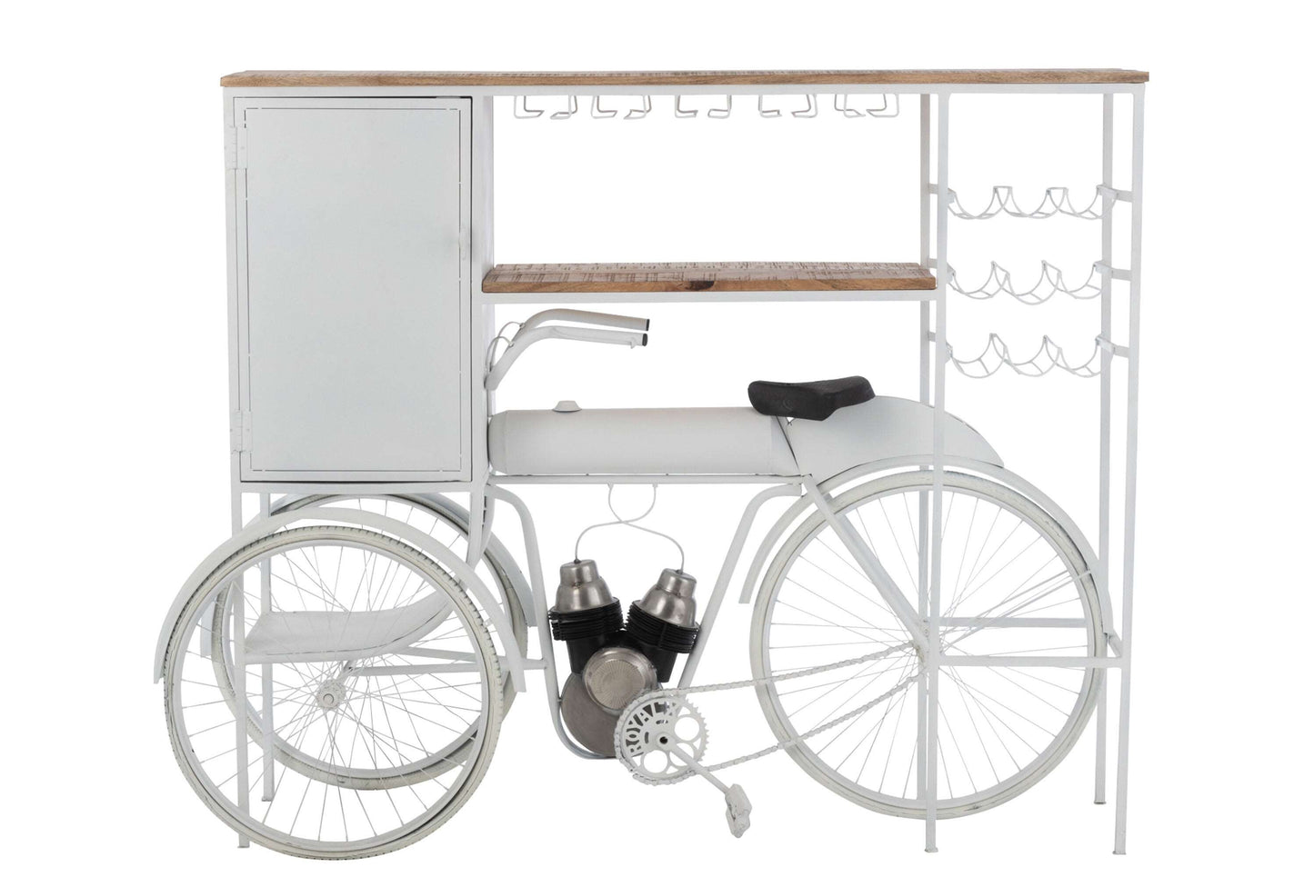 Barfiets Wit Mangohout-Bar-J-Line-Wit-bar-bicycle-met-mango-whi-nat-3-Bar, outdoor, Tuin, wijn-Breedte 64 Hoogte 119 Lengte 173 Gewicht 60,25 kg Verzameling ZOMER 2022 Materiaal samenstelling IJZER (85%),MANGOHOUT(10%),RUBBER(5%)-5400924207373-20737-Cerasus Homestyle