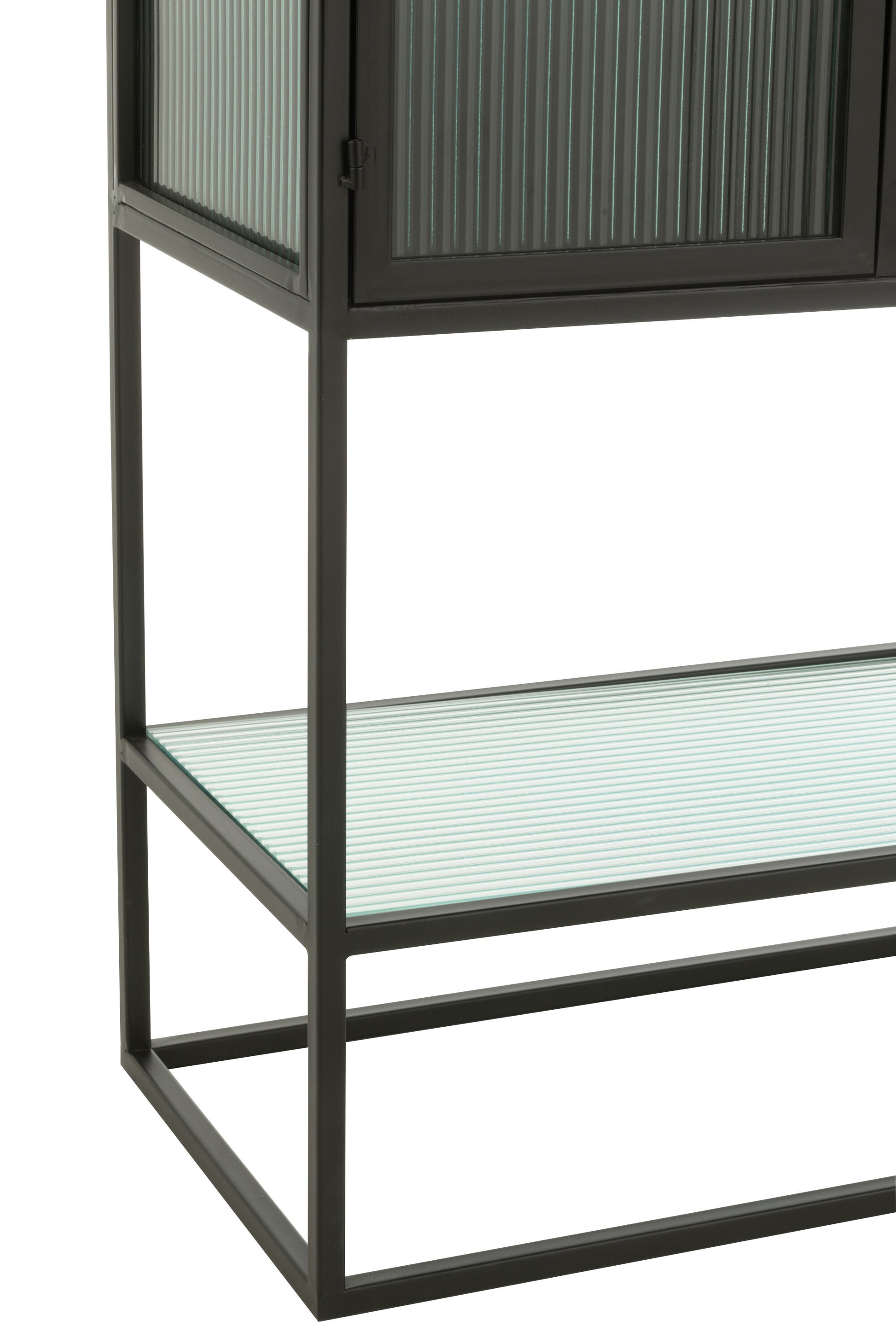 J-Line Kast 4 Deuren Metaal/Glas Zwart-Kast-J-Line-Zwart-IJzer-closet-frame-4-drs-metal-gl-bl-6-kast, tv meubel, Woonkamer-De J-Line kast op frame met 4 deuren is een prachtige opberger met een strak en modern design. Het frame is gemaakt van metaal in een zwarte kleur, wat een mooie contrast vormt met de deuren van glas. De deuren zijn voorzien van een metalen handvat, waardoor de inhoud gemakkelijk toegankelijk is. Binnenin bevinden zich legplanken, waarop je boeken, decoratie of andere spulle