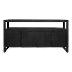 update alt-text with template Dressoir Boaz Black | 175 cm-Cerasus Homestyle-dressoir-boaz-black-175-cm-4-Dressoir Boaz Black is uitgevoerd in het mangohout. Het metalen frame en de metalen handgrepen zijn afgewerkt met een zwarte lak. Dit model is voorzien van vier deuren. Achter de zittende deuren handige legplanken. Het dressoir is ingelegd met verschillende stroken zwart gelakt hout, waar het meubel zijn eigentijdse karakter aan te danken heeft. Afmetingen Breedte: 175 cm Diepte: 45 cm Hoogte: 90 cm Ond