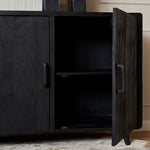 update alt-text with template Dressoir Omaha Black | 180 cm-Cerasus Homestyle-dressoir-omaha-black-180-cm-4-Dressoir Omaha Black is volledig uitgevoerd in mangohout. Dit model is voorzien van drie lades en twee deuren. Het dressoir is ingelegd met verschillende stroken zwart gelakt hout, waar het meubel zijn eigentijdse karakter aan te danken heeft. Afmetingen Breedte: 180 cm Diepte: 45 cm Hoogte: 90 cm Onderhoud: Afnemen met een lichtvochtige doek. Breedte 180 Diepte 45 Hoogte 90-8720618970190-STF-12555-Ce