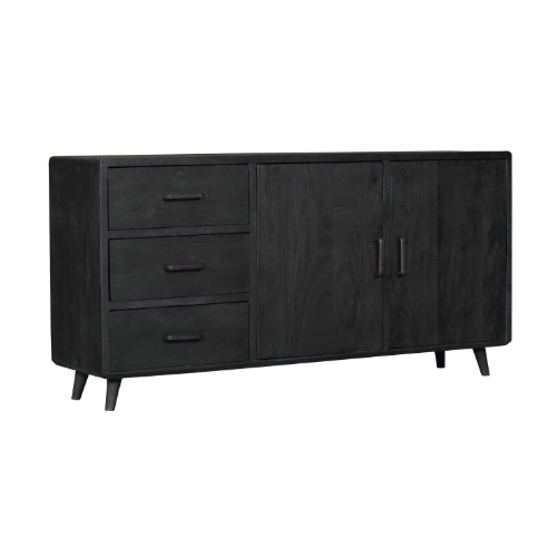 update alt-text with template Dressoir Omaha Black | 180 cm-Cerasus Homestyle-dressoir-omaha-black-180-cm-6-Dressoir Omaha Black is volledig uitgevoerd in mangohout. Dit model is voorzien van drie lades en twee deuren. Het dressoir is ingelegd met verschillende stroken zwart gelakt hout, waar het meubel zijn eigentijdse karakter aan te danken heeft. Afmetingen Breedte: 180 cm Diepte: 45 cm Hoogte: 90 cm Onderhoud: Afnemen met een lichtvochtige doek. Breedte 180 Diepte 45 Hoogte 90-8720618970190-STF-12555-Ce