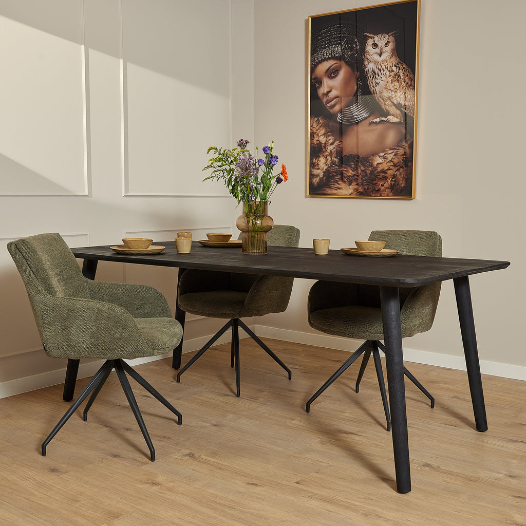 update alt-text with template Eettafel Omaha Black | 200 cm-Tafel-Cerasus Homestyle-eettafel-omaha-black-200-cm-2-eettafel-Eettafel Omaha is volledig uitgevoerd in mangohout. De eettafel is ingelegd met verschillende stroken zwart gelakt hout, waar het meubel zijn eigentijdse karakter aan te danken heeft. Afmetingen Breedte: 200 cm Diepte: 100 cm Hoogte: 76 cm Onderhoud: Afnemen met een lichtvochtige doek. Breedte 200 Diepte 100 Hoogte 76-8720938515156-STF-12562-Cerasus Homestyle