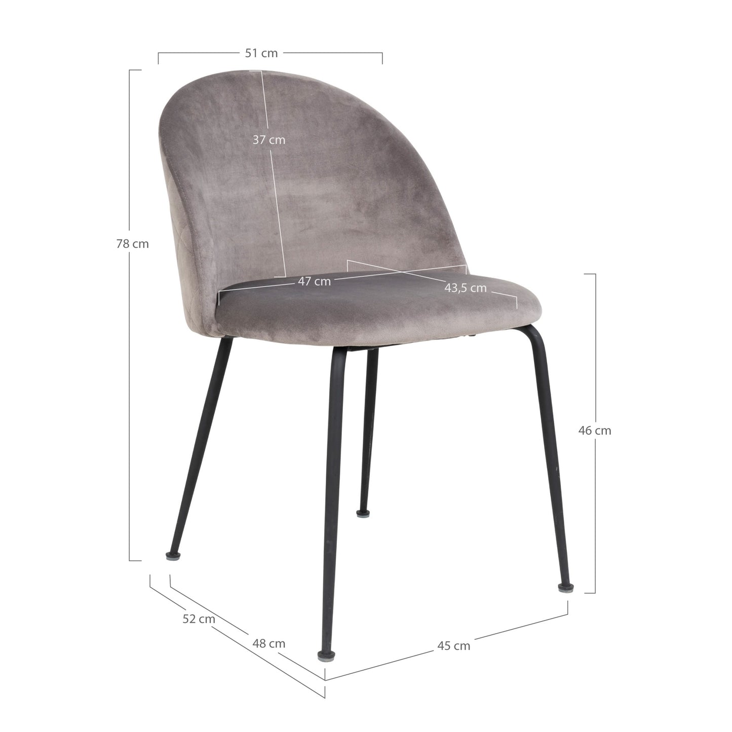 Geneve Dining Chair - Stoel in grijs velours - set van 2-Stoel-House Nordic-geneve-dining-chair-chair-in-grey-velvet-with-black-legs-hn1213-6-eetkamerstoel, stoel-Stoel van grijs fluweel met zwarte poten\nHN1213 Materiaal Fluweel, staal Kleur Grijs-5713917002184-1001257-Cerasus Homestyle