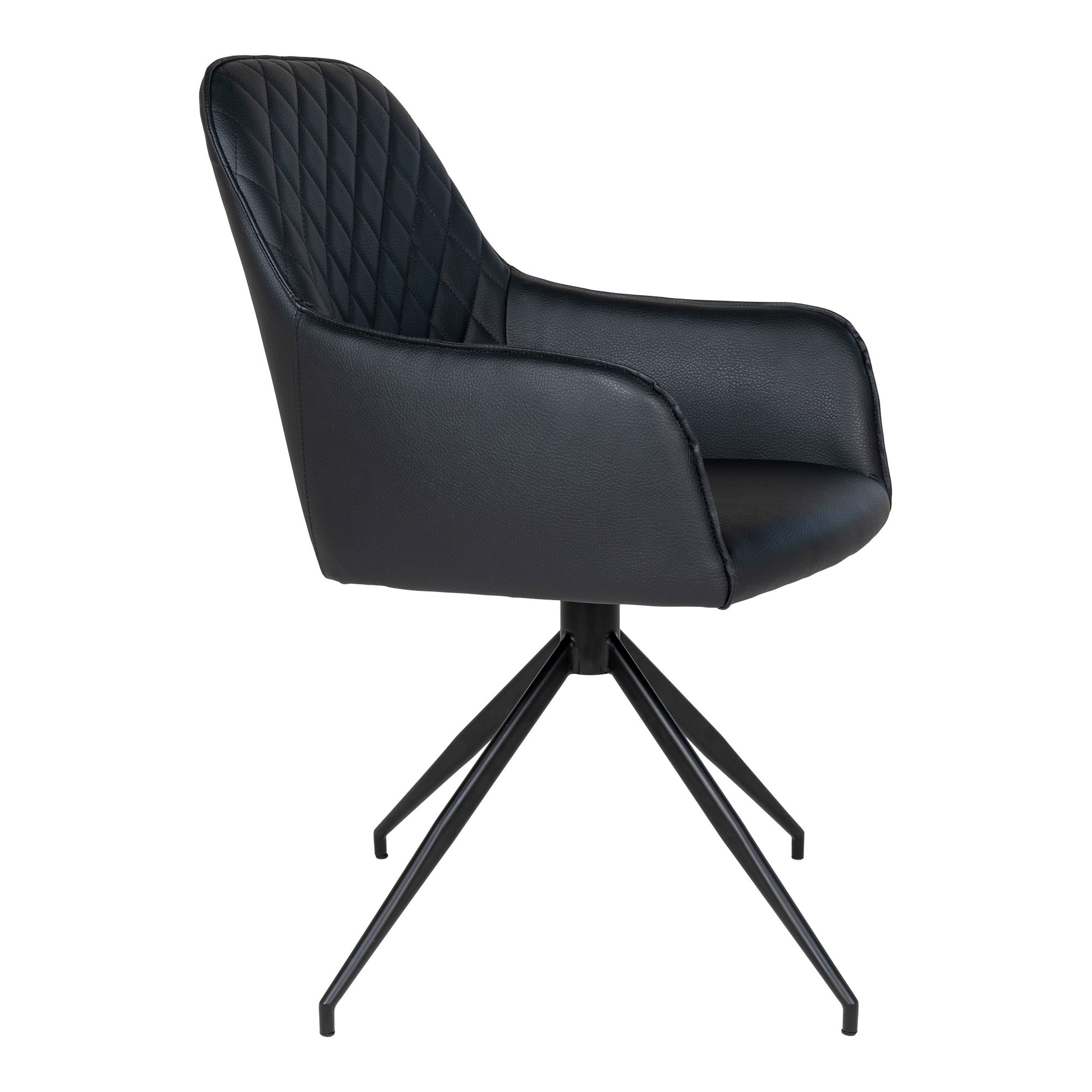 Harbo Eetkamerstoel Zwart-Stoel-House Nordic-harbo-dining-chair-with-swivel-chair-with-swivel-in-black-pu-with-black-legs-hn1223-4-eetkamerstoel, keuken, stoel, Woonkamer-Materiaal PU, staal Kleur Zwart-5713917015245-1001167-Cerasus Homestyle