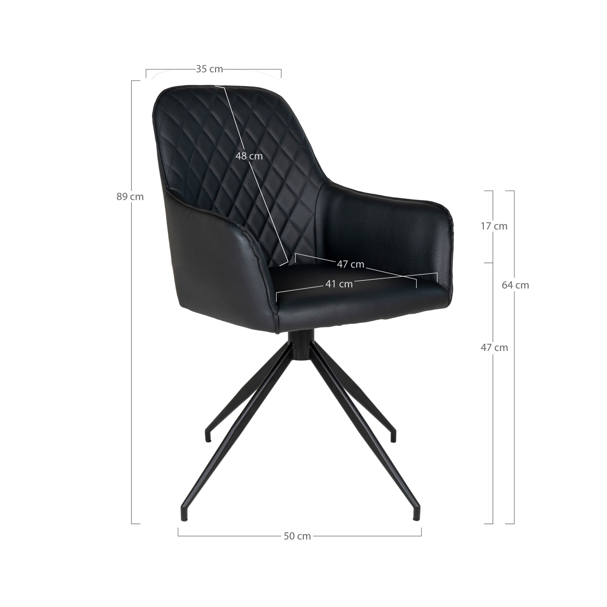 Harbo Eetkamerstoel Zwart-Stoel-House Nordic-harbo-dining-chair-with-swivel-chair-with-swivel-in-black-pu-with-black-legs-hn1223-6-eetkamerstoel, keuken, stoel, Woonkamer-Materiaal PU, staal Kleur Zwart-5713917015245-1001167-Cerasus Homestyle