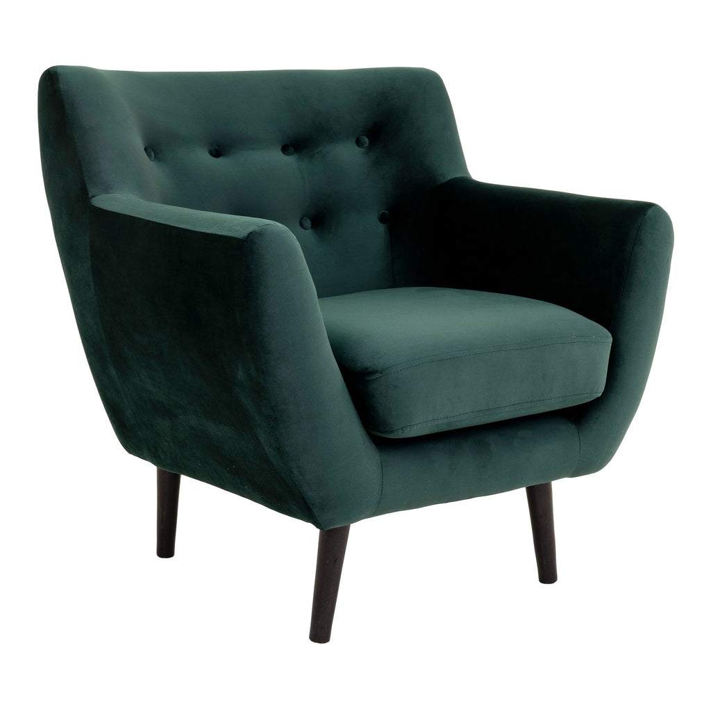 update alt-text with template Monte Armchair-Monte Lænestol-monte-armchair-1-Armchair, velour, dark green, black wood legs, HN1006 Material Foam, Beech, Polyester Seat height (cm.) 43 Seat depth (cm.) 54 Color Green-5713917008599-1101536-Cerasus Homestyle