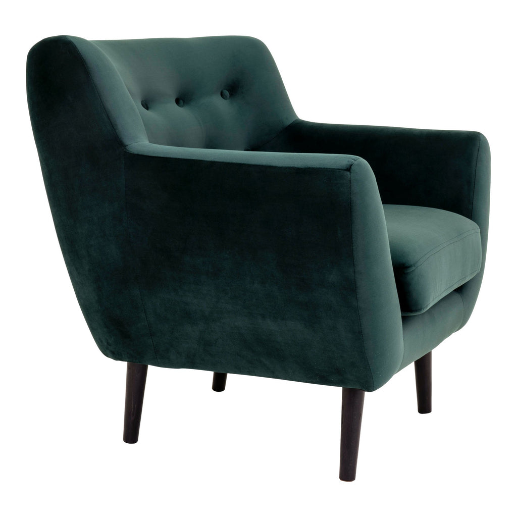 update alt-text with template Monte Armchair-Monte Lænestol-monte-armchair-4-Armchair, velour, dark green, black wood legs, HN1006 Material Foam, Beech, Polyester Seat height (cm.) 43 Seat depth (cm.) 54 Color Green-5713917008599-1101536-Cerasus Homestyle