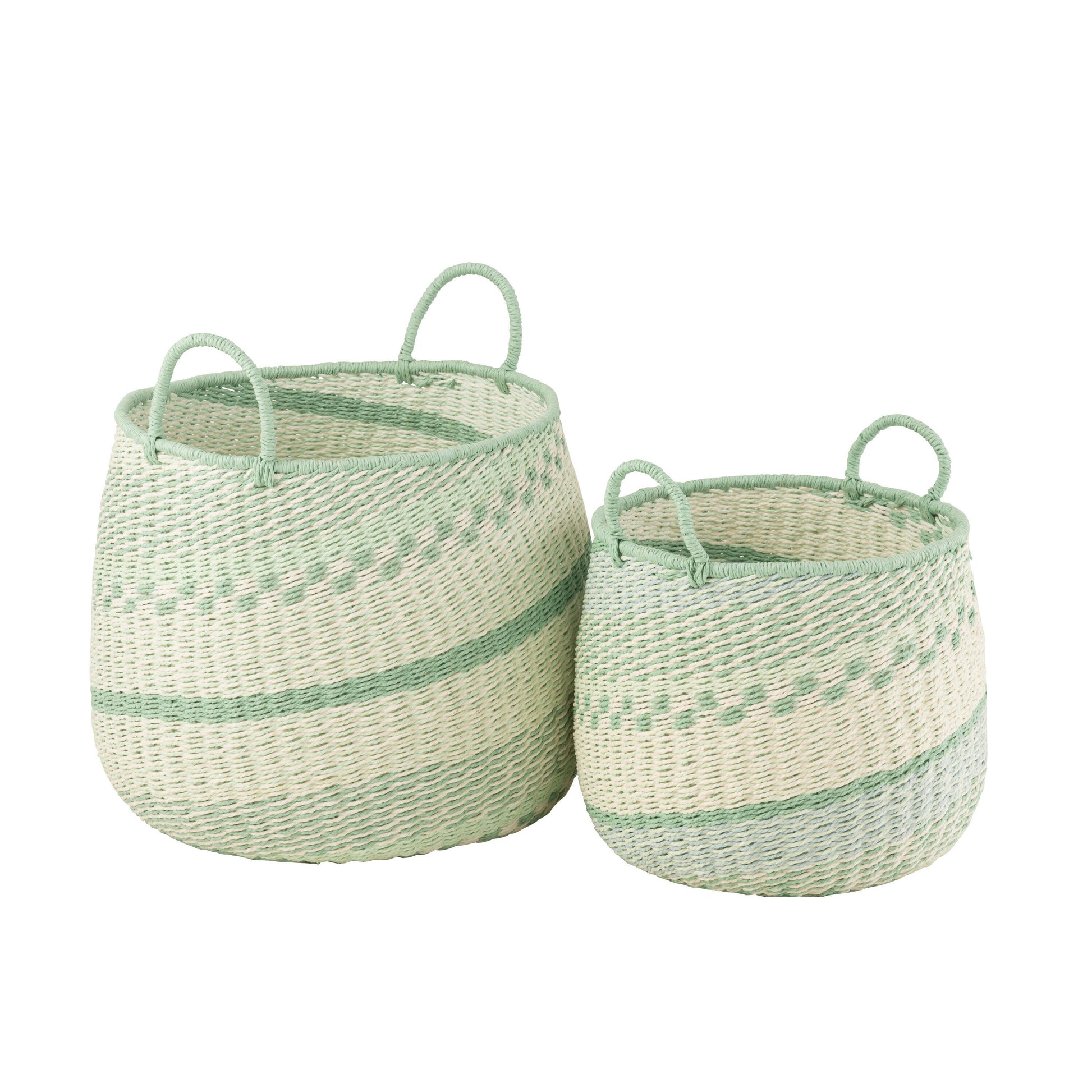 J-Line Set 2 Handgemaakte Manden - Zeegras Azure/Groen-Accessoires-J-Line-Groen-Zeegras-s-2-basket-handl-seagr-bei-grn-1-buiten, decor, manden-Breedte 47 Hoogte 44,5 Lengte 48,5 Gewicht 2 kg Verzameling ZOMER 2022 Kleur 1 AZUUR Materiaal samenstelling PAPIER(55%),ZEEGRAS(45%) Intrastat-code 46021990 Montage vereist Nvt-5400924201784-20178-Cerasus Homestyle