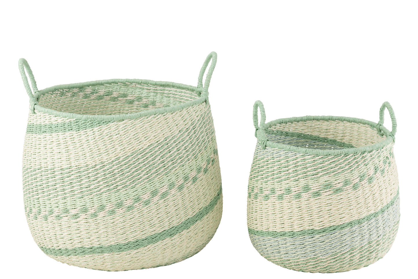 J-Line Set 2 Handgemaakte Manden - Zeegras Azure/Groen-Accessoires-J-Line-Groen-Zeegras-s-2-basket-handl-seagr-bei-grn-2-buiten, decor, manden-Breedte 47 Hoogte 44,5 Lengte 48,5 Gewicht 2 kg Verzameling ZOMER 2022 Kleur 1 AZUUR Materiaal samenstelling PAPIER(55%),ZEEGRAS(45%) Intrastat-code 46021990 Montage vereist Nvt-5400924201784-20178-Cerasus Homestyle