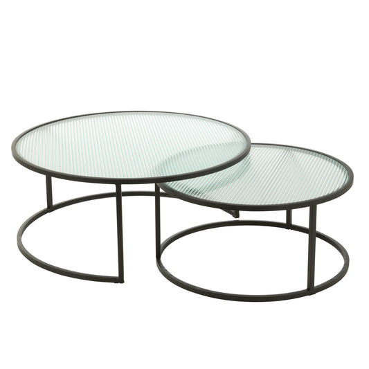 update alt-text with template J-Line set van 2 Ronde Salontafels - Metaal/Glas Zwart-Tafel-J-Line-Zwart-Glas-s-2-coff-table-rnd-metal-gl-bl-1-salontafel-Breedte 90 Hoogte 38 Lengte 140 Gewicht 9350 gr Verzameling Zomer 2022 Kleur Zwart Materiaal samenstelling Glas (70%),ijzer (30%) Maximaal zitgewicht 15-5400924201562-20156-Cerasus Homestyle