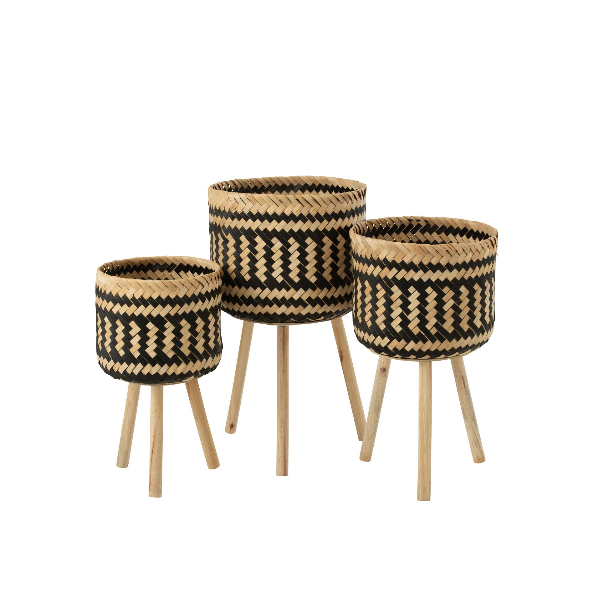 Set van 3 Bamboemanden met poten Naturel/Zwart-Accessoires-J-Line-s-3basket-pats-3leg-bam-nat-bl-1-buiten, decor, design, manden, pot-Breedte 37,5 Hoogte 66 Lengte 37,5 Gewicht 2,61 kg Verzameling ZOMER 2023 Kleur 1 NATUURLIJK Materiaal samenstelling PINEWOOD(15%),BAMBOE(85%) Intrastat-code 46021100 Montage vereist Ja-5400924331955-33195-Cerasus Homestyle