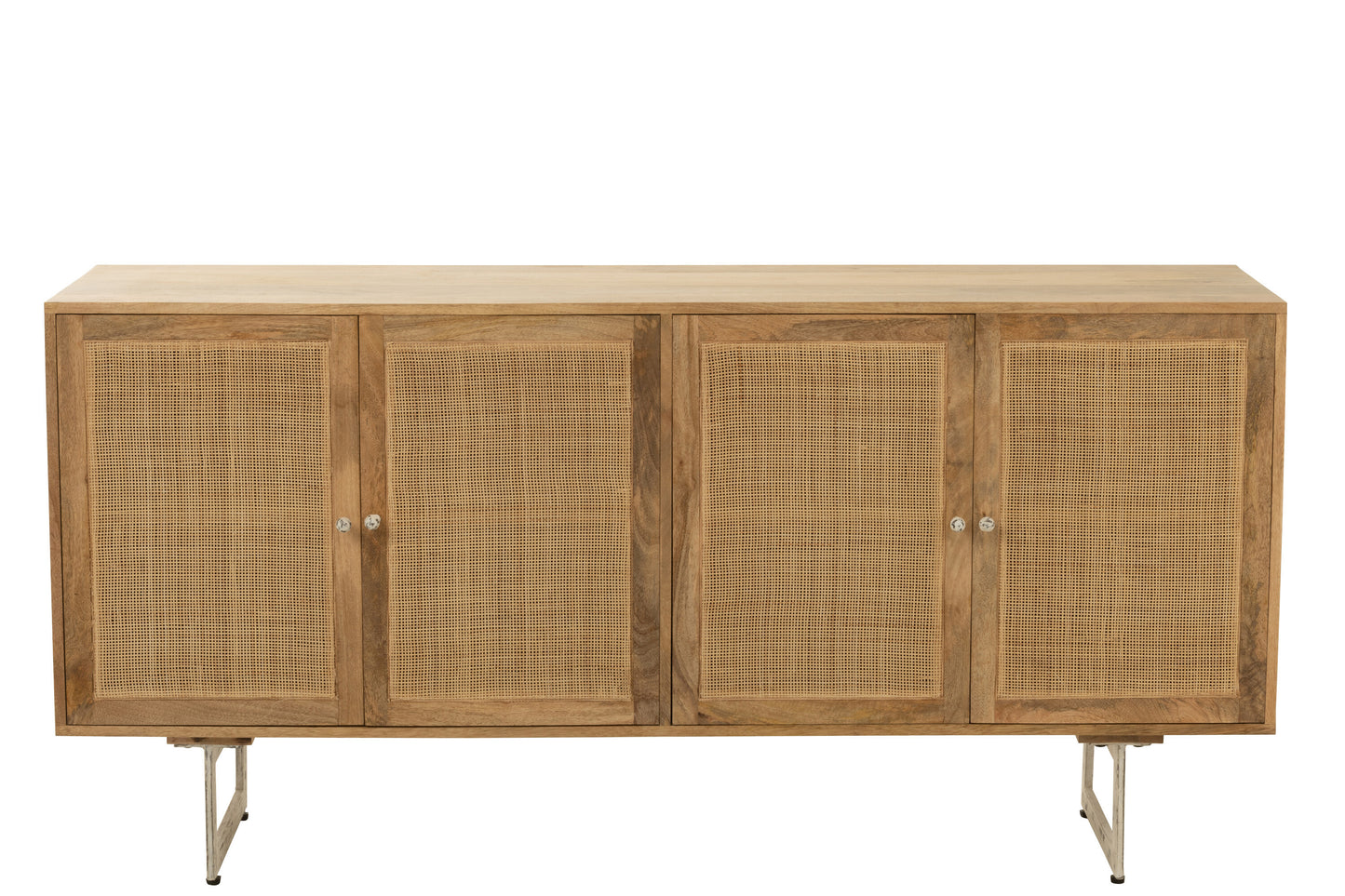 Dressoir Weven Hout Naturel-Kast-J-Line-Mangohout-Beige-sideboard-weaving-wood-nat-2-Dressoir, Woonkamer-Verrijk uw interieur met een luxueus dressoir van J-Line. Dit prachtige meubelstuk combineert op slimme wijze functionaliteit met esthetiek en zijn ideaal om uw spullen in stijl op te bergen. Breedte 45 Hoogte 80 Lengte 170 Gewicht 52 kg Verzameling ZOMER 2023 Materiaal samenstelling MANGOHOUT(75%),IJZER(15%),ROTAN(5%),MDF(5%) Maximaal zitgewicht 100 Montage vereist Ja-5400924309305-30930-Cer