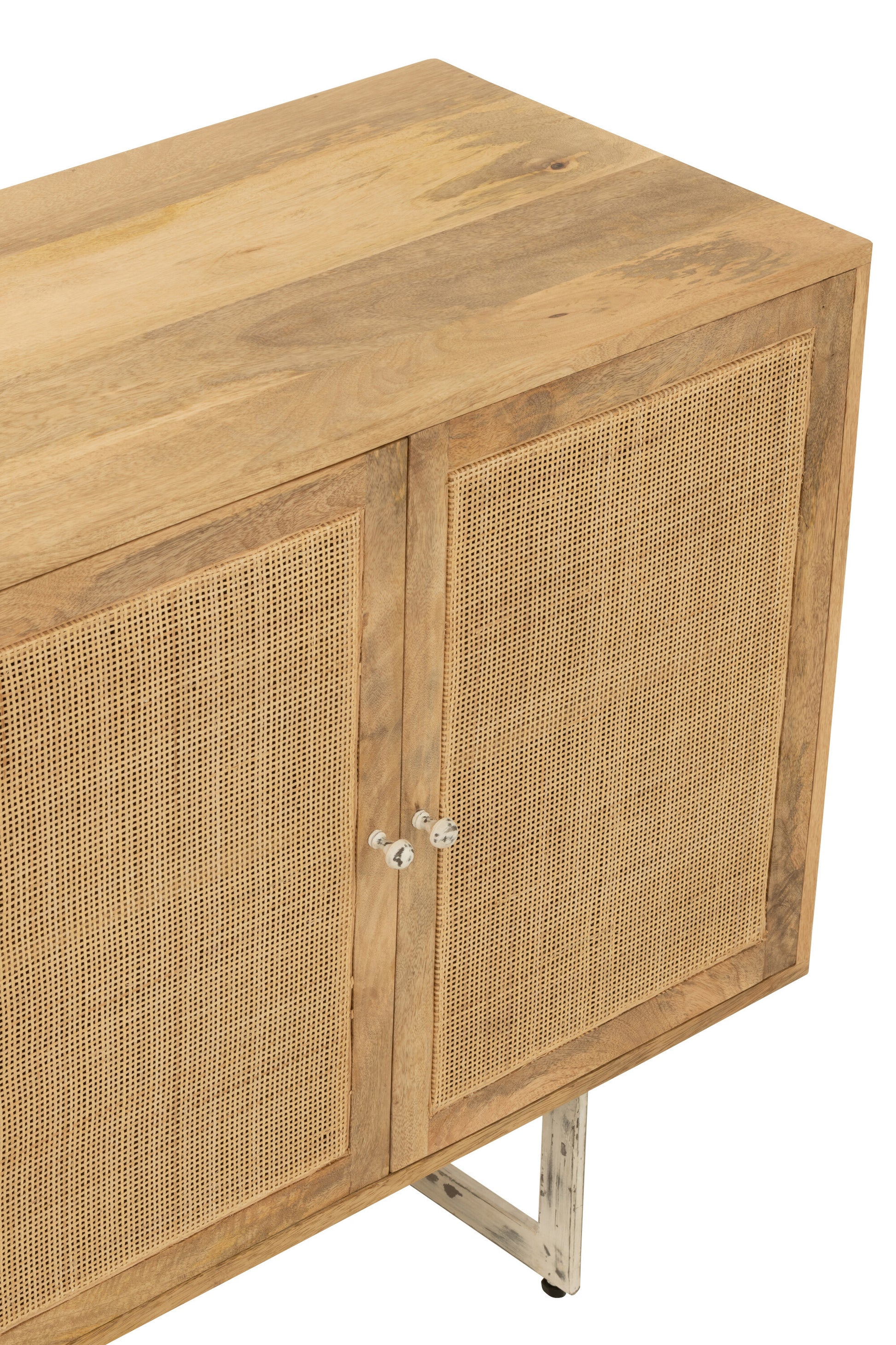 Dressoir Weven Hout Naturel-Kast-J-Line-Mangohout-Beige-sideboard-weaving-wood-nat-8-Dressoir, Woonkamer-Verrijk uw interieur met een luxueus dressoir van J-Line. Dit prachtige meubelstuk combineert op slimme wijze functionaliteit met esthetiek en zijn ideaal om uw spullen in stijl op te bergen. Breedte 45 Hoogte 80 Lengte 170 Gewicht 52 kg Verzameling ZOMER 2023 Materiaal samenstelling MANGOHOUT(75%),IJZER(15%),ROTAN(5%),MDF(5%) Maximaal zitgewicht 100 Montage vereist Ja-5400924309305-30930-Cer