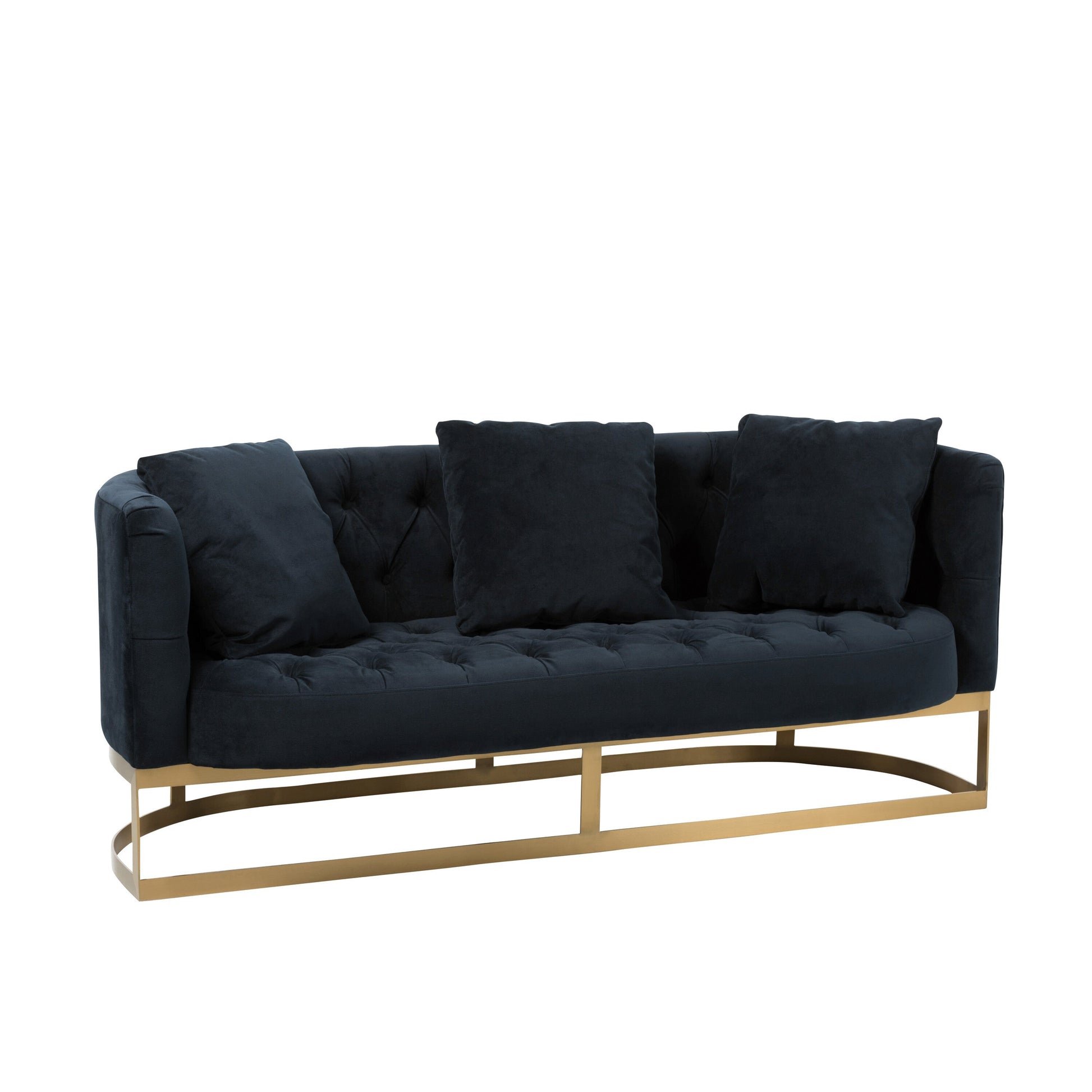 Wilson Fluwele Bank (2 personen)-Bank-J-Line-Zwart-Fluweel-sofa-butt-2c-2ps-vel-met-an-gd-1-banken, Office, populair, Woonkamer-Deze bank, loveseat met knopen is van het Belgische merk J-line. Deze luxe bank van J-line is gemaakt van fluweel en metaal. Door het gebruik van zwart gekleurd fluweel met gouden poot is er een stoere en chique look bank gecreëerd. Deze bank is dé eye-catcher van uw interieur en is leuk te combineren met andere accessoires! Inclusief 2 kussens. Breedte 73 Hoogte 73,5 L