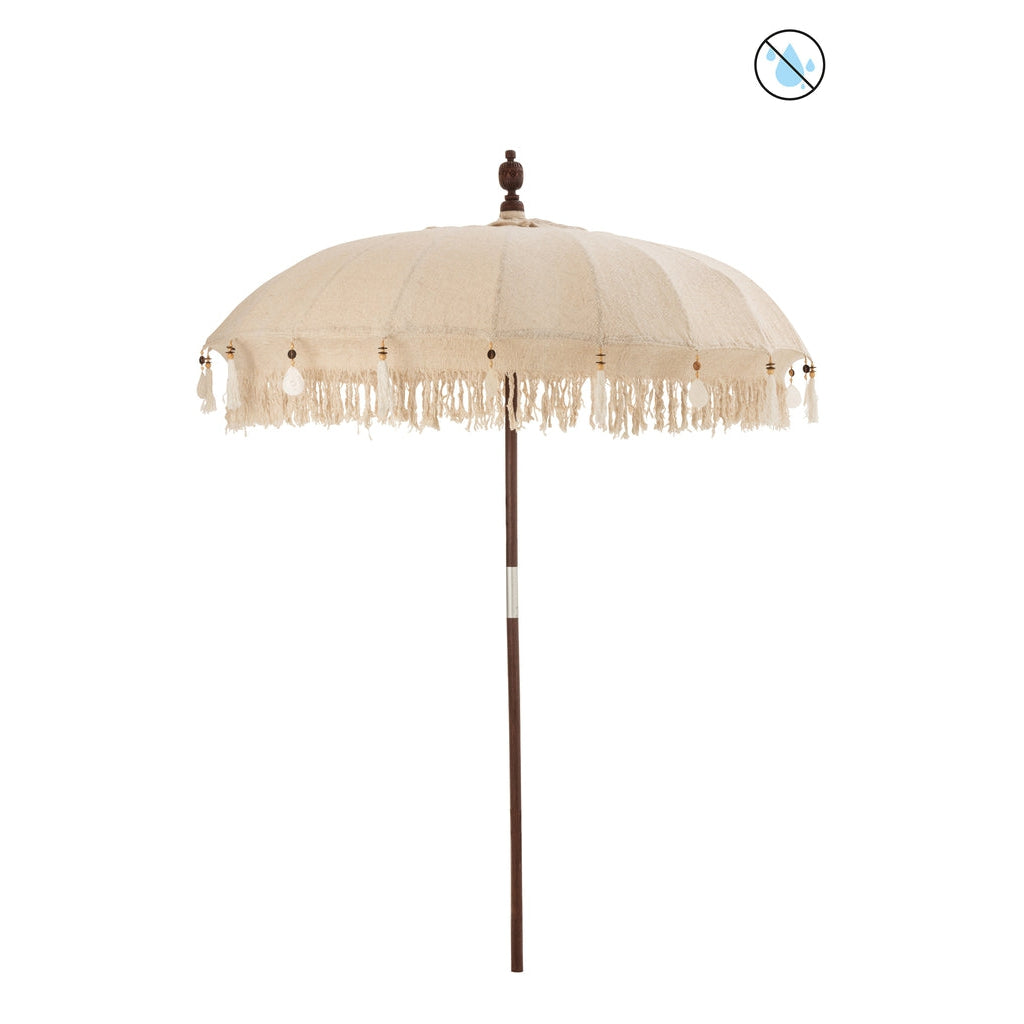 update alt-text with template Zonnescherm Kwastjes/Schelpen Hout/Beige-Parasol-J-Line-sunsh-tas-sh-bei-wd-d-br-l-1-buiten, Parasol-Breedte 188 Hoogte 250 Lengte 188 Gewicht 4,78 kg Verzameling Zomer 2021 Kleur Beige Materiaal samenstelling Hout(30%),stof(40%),bamboe(25%),metaal(5%) Montage vereist Ja-5400924125363-12536-Cerasus Homestyle