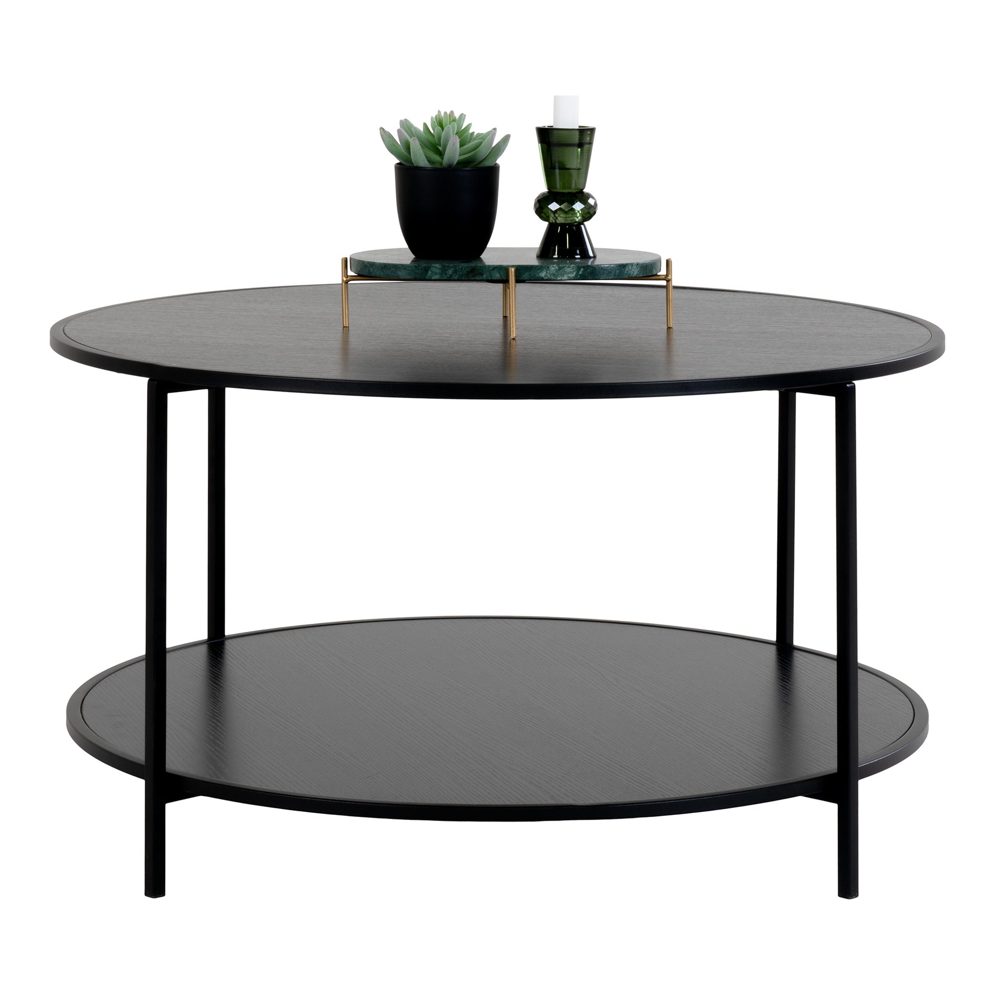 Vita Salontafel - Zwart frame en zwarte bladen-Tafel-House Nordic-vita-coffee-table-round-coffee-table-with-black-frame-and-black-tops-oe80x45-cm-1-salontafel-Ronde salontafel met zwart frame en zwarte bladen\nø80x45 cm Materiaal Staal, spaanplaat, melaminefolie Kleur Zwart-5713917018888-2101510-Cerasus Homestyle