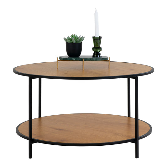 Vita Salontafel - Zwart frame en eiken bladen-Tafel-House Nordic-vita-coffee-table-round-coffee-table-with-black-frame-and-oak-look-tops-oe80x45-cm-1-salontafel-Ronde salontafel met zwart frame en eiken look bladen Ø80x45 cm Materiaal Staal, spaanplaat, melaminefolie Kleur Natuurlijk-5713917018895-2101515-Cerasus Homestyle